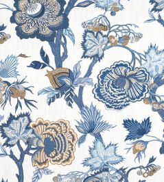 Indienne Jacobean Fabric by Thibaut Blue and White Indienne Jacobean Fabric by Thibaut Blue and White
