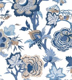 Indienne Jacobean Wallpaper by Thibaut Blue and White Indienne Jacobean Wallpaper by Thibaut Blue and White
