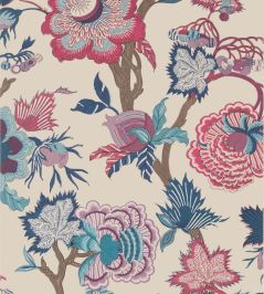 Indienne Jacobean Wallpaper by Thibaut Raspberry and Blue on Natural Indienne Jacobean Wallpaper by Thibaut Raspberry and Blue on Natural