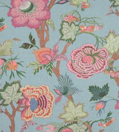 Indienne Jacobean Fabric by Thibaut Raspberry and Teal Indienne Jacobean Fabric by Thibaut Raspberry and Teal