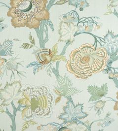 Indienne Jacobean Fabric by Thibaut Seaglass and Gold Indienne Jacobean Fabric by Thibaut Seaglass and Gold