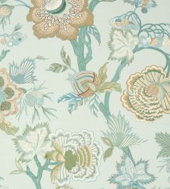 Indienne Jacobean Wallpaper by Thibaut Seaglass and Gold Indienne Jacobean Wallpaper by Thibaut Seaglass and Gold