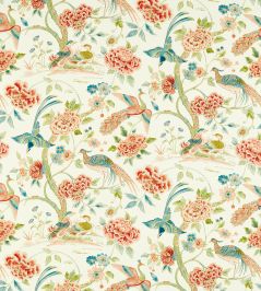 Indienne Peacock Fabric by Sanderson Cinnabar Red / Olive Indienne Peacock Fabric by Sanderson Cinnabar Red / Olive