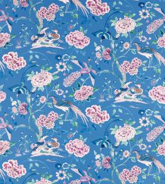 Indienne Peacock Satin Fabric by Sanderson Blueberry Indienne Peacock Satin Fabric by Sanderson Blueberry