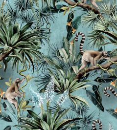 Leaping Lemur Velvet Fabric by Avalana Teal Leaping Lemur Velvet Fabric by Avalana Teal