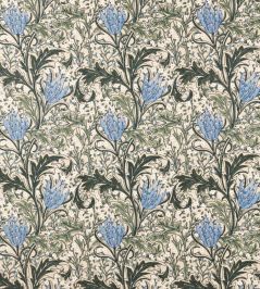 Lent Lily Embroidery Fabric by Morris & Co Forest/Cornflower Blue Lent Lily Embroidery Fabric by Morris & Co Forest/Cornflower Blue