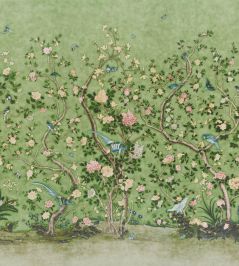 Les Oiseaux Panel Set Mural by Schumacher Apple Green Les Oiseaux Panel Set Mural by Schumacher Apple Green