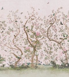 Les Oiseaux Panel Set Mural by Schumacher Blush Les Oiseaux Panel Set Mural by Schumacher Blush