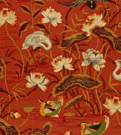 Lotus Garden Fabric by Schumacher Lacquer Lotus Garden Fabric by Schumacher Lacquer