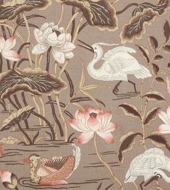 Lotus Garden Fabric by Schumacher Mocha Lotus Garden Fabric by Schumacher Mocha