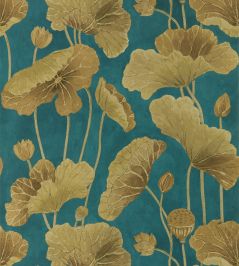 Lotus Leaf Metallic Wallpaper by Sanderson Midnight / Copper Lotus Leaf Metallic Wallpaper by Sanderson Midnight / Copper