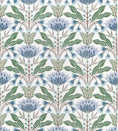 Lotus Fabric by Thibaut Blue and Green Lotus Fabric by Thibaut Blue and Green