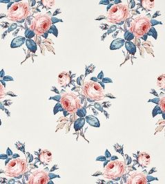 Loudon Rose Fabric by Schumacher Rose & Blue Loudon Rose Fabric by Schumacher Rose & Blue