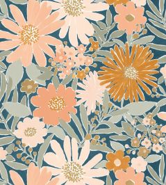 Marguerite Wallpaper by Caselio Bleu nuit rose Marguerite Wallpaper by Caselio Bleu nuit rose