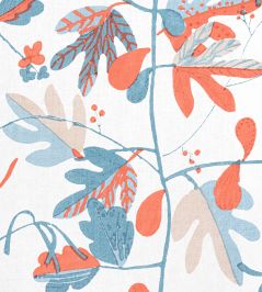 Matisse Leaf Fabric by Thibaut Blue and Coral Matisse Leaf Fabric by Thibaut Blue and Coral