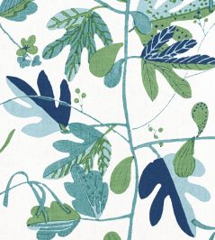 Matisse Leaf Fabric by Thibaut Green and Blue Matisse Leaf Fabric by Thibaut Green and Blue