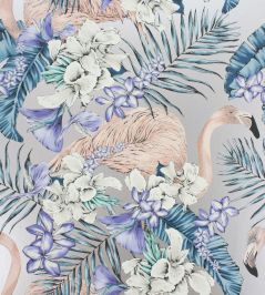 Flamingo Club Wallpaper by Matthew Williamson Metallic Lavender/Ivory/Electric Blue Flamingo Club Wallpaper by Matthew Williamson Metallic Lavender/Ivory/Electric Blue
