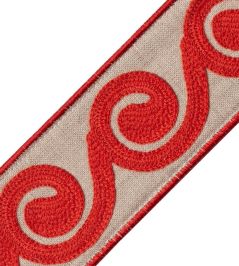 Maui Embroidered Border Trimming by Samuel & Sons Crimson Maui Embroidered Border Trimming by Samuel & Sons Crimson