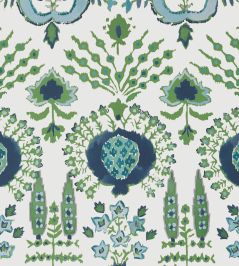 Mendoza Suzani Wallpaper by Thibaut Blue and Green on White Mendoza Suzani Wallpaper by Thibaut Blue and Green on White