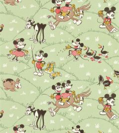 Mickey At the Farm Wallpaper by Sanderson Macaron Green Mickey At the Farm Wallpaper by Sanderson Macaron Green