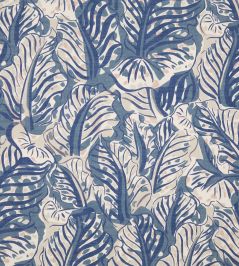 Millie Feuilles Performance Fabric by Christopher Farr Cloth Blue Millie Feuilles Performance Fabric by Christopher Farr Cloth Blue