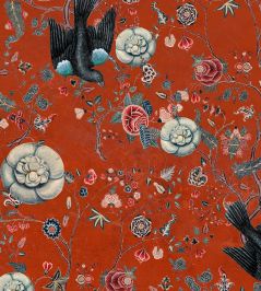 Black Bird Fabric by MINDTHEGAP Red Black Bird Fabric by MINDTHEGAP Red