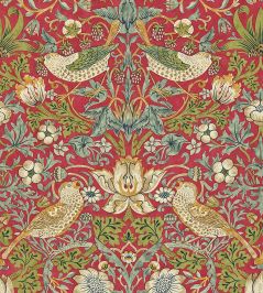 Strawberry Thief Wallpaper by Morris & Co Crimson/Slate Strawberry Thief Wallpaper by Morris & Co Crimson/Slate