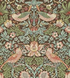 Strawberry Thief Wallpaper by Morris & Co Chocolate/Slate Strawberry Thief Wallpaper by Morris & Co Chocolate/Slate