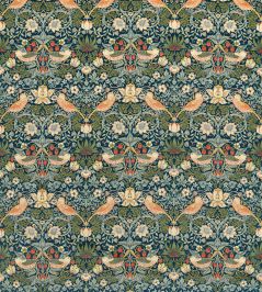 Strawberry Thief Velvet Fabric by Morris & Co Indigo/Thyme Strawberry Thief Velvet Fabric by Morris & Co Indigo/Thyme