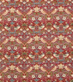 Strawberry Thief Velvet Fabric by Morris & Co Crimson/Slate Strawberry Thief Velvet Fabric by Morris & Co Crimson/Slate