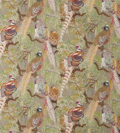 Game Birds Linen Fabric by Mulberry Home Stone/Multi Game Birds Linen Fabric by Mulberry Home Stone/Multi