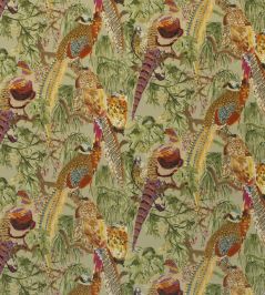 Game Birds Velvet Fabric by Mulberry Home Fig/Multi Game Birds Velvet Fabric by Mulberry Home Fig/Multi