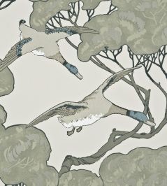 Flying Ducks Wallpaper by Mulberry Home Silver, Taupe Flying Ducks Wallpaper by Mulberry Home Silver, Taupe