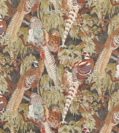 Game Birds Linen Fabric by Mulberry Home Charcoal Game Birds Linen Fabric by Mulberry Home Charcoal