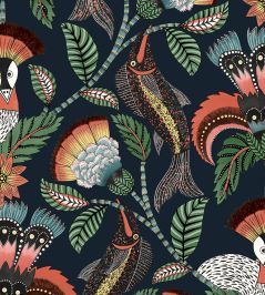Nene Wallpaper by Cole & Son Tangerine Froest Green & Petrol on Ink Nene Wallpaper by Cole & Son Tangerine Froest Green & Petrol on Ink