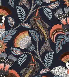 Nene Wallpaper by Cole & Son Terracotta Cerulean Blue & Heath Grey on Midnight Nene Wallpaper by Cole & Son Terracotta Cerulean Blue & Heath Grey on Midnight