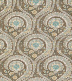 Les Indiennes Fabric by Nina Campbell Taupe/ Aqua/ Yellow Les Indiennes Fabric by Nina Campbell Taupe/ Aqua/ Yellow
