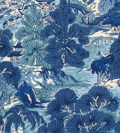 Pagoda Trees Fabric by Thibaut Blues Pagoda Trees Fabric by Thibaut Blues