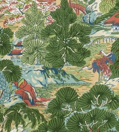 Pagoda Trees Fabric by Thibaut Coral and Green Pagoda Trees Fabric by Thibaut Coral and Green