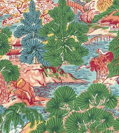 Pagoda Trees Fabric by Thibaut Pink and Green Pagoda Trees Fabric by Thibaut Pink and Green
