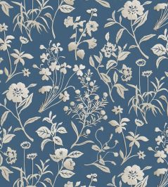 Paper Flora Wallpaper by Josephine Munsey Blue Paper Flora Wallpaper by Josephine Munsey Blue