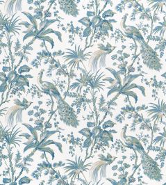 Peacock Toile Fabric by Anna French Blue & Green Peacock Toile Fabric by Anna French Blue & Green