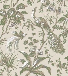 Peacock Toile Wallpaper by Anna French Green on Natural Peacock Toile Wallpaper by Anna French Green on Natural