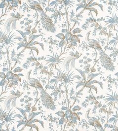 Peacock Toile Fabric by Anna French Soft Blue & Beige Peacock Toile Fabric by Anna French Soft Blue & Beige