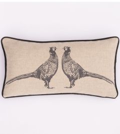 Pheasant Cushion 26 x 46cm by Barneby Gates Charcoal On Natural Pheasant Cushion 26 x 46cm by Barneby Gates Charcoal On Natural
