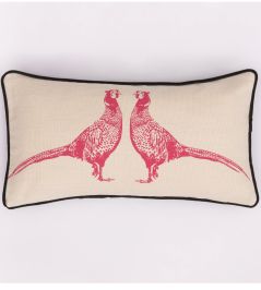 Pheasant Cushion 26 x 46cm by Barneby Gates Pink On Cream Pheasant Cushion 26 x 46cm by Barneby Gates Pink On Cream
