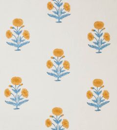 Poppy Fabric by Molly Mahon Mustard/Sky Poppy Fabric by Molly Mahon Mustard/Sky