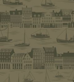 Postcard to Inger Wallpaper by Mini Moderns Olive Postcard to Inger Wallpaper by Mini Moderns Olive