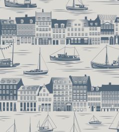Postcard to Inger Wallpaper by Mini Moderns Washed Denim Postcard to Inger Wallpaper by Mini Moderns Washed Denim
