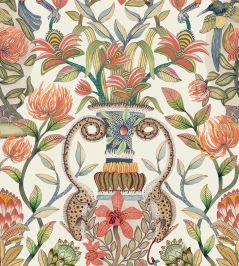 Protea Garden Silk Wallpaper by Cole & Son Olive Green & Tangerine on White Protea Garden Silk Wallpaper by Cole & Son Olive Green & Tangerine on White